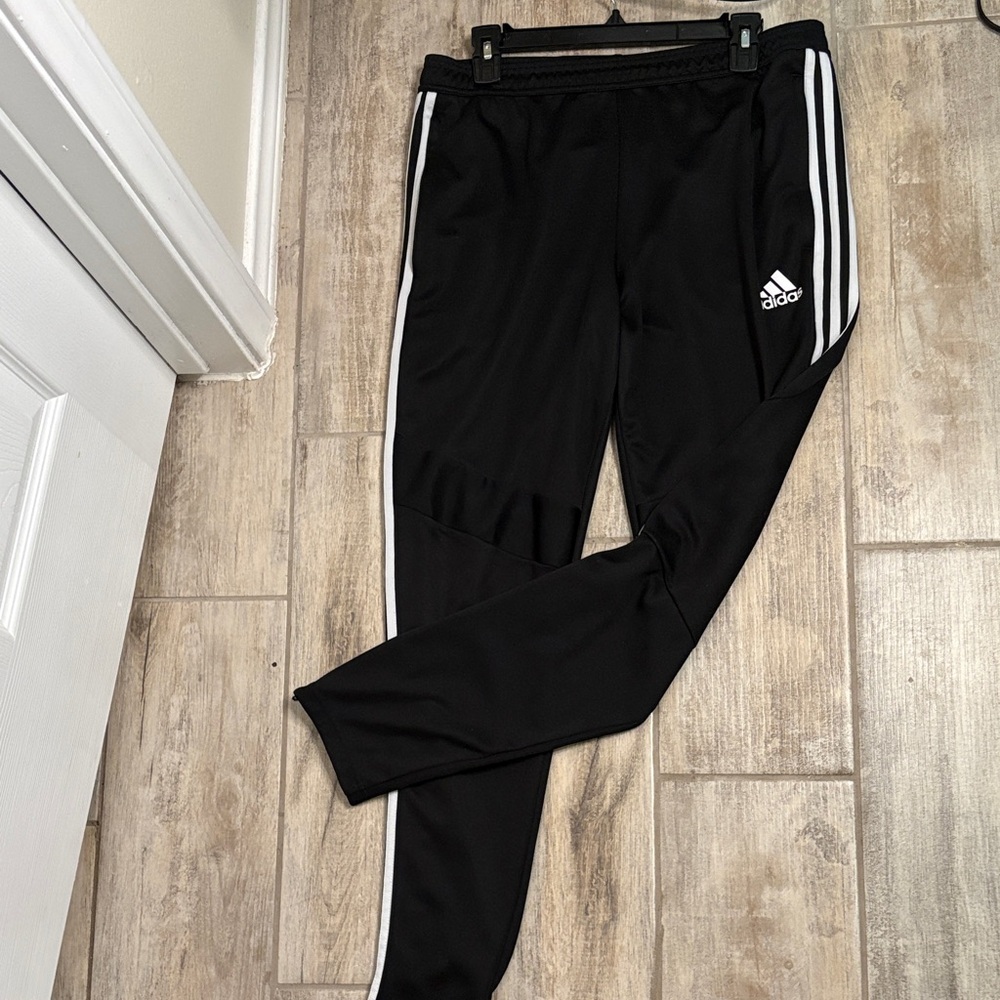 Adidas Women’s Black Joggers with White Stripes L